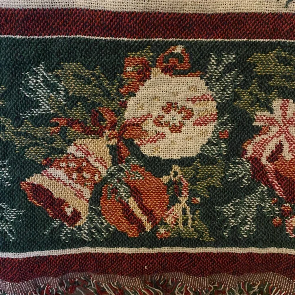 Vintage Beacon Christmas Tapestry Throw Blanket Reversible‎ Bells Ornaments USA
